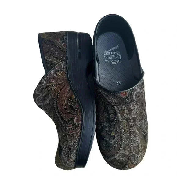 Dansko Vegan Tapestry EU38 Boho Hippie Velvet Paisley Earthy Tones Slip On Clogs - Picture 7 of 14